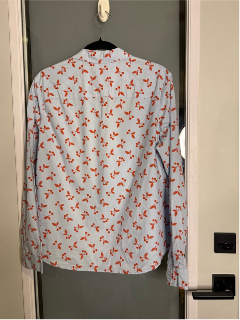Boden "The Classic Shirt” Light Blue Red Cherry Print Button Down Shirt Size 12 - Picture 4 of 7